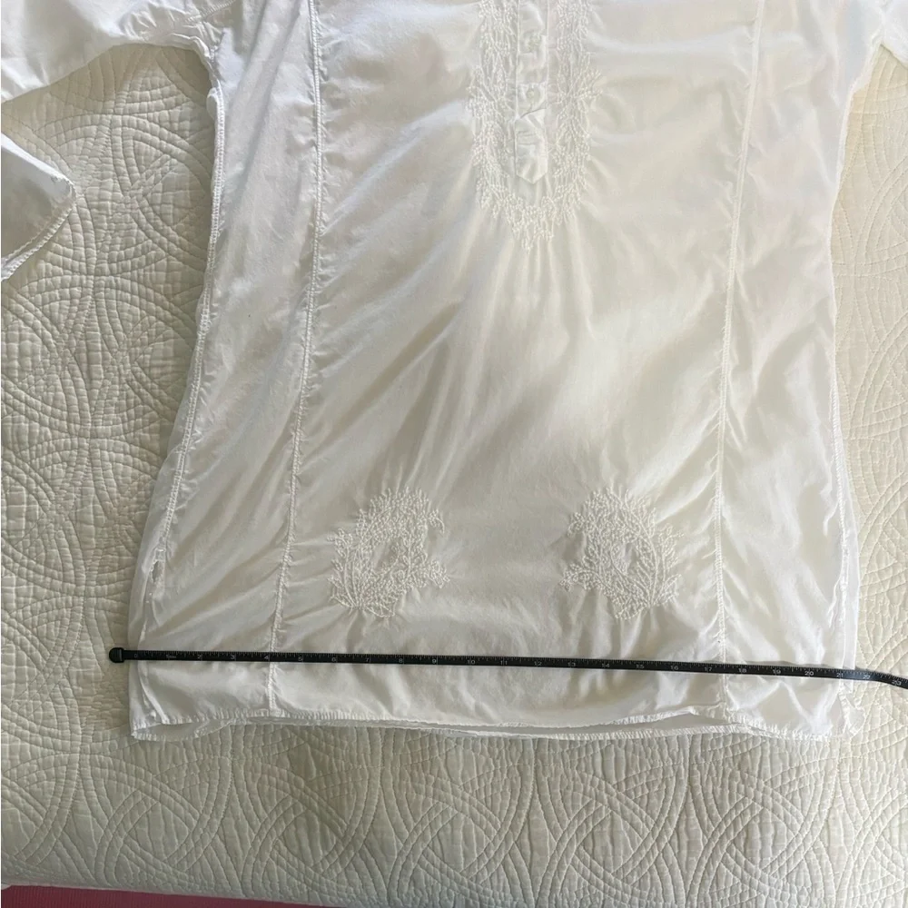 J. Crew Embroidered Cotton Vintage White Tunic Blouse Medium - Picture 10 of 11